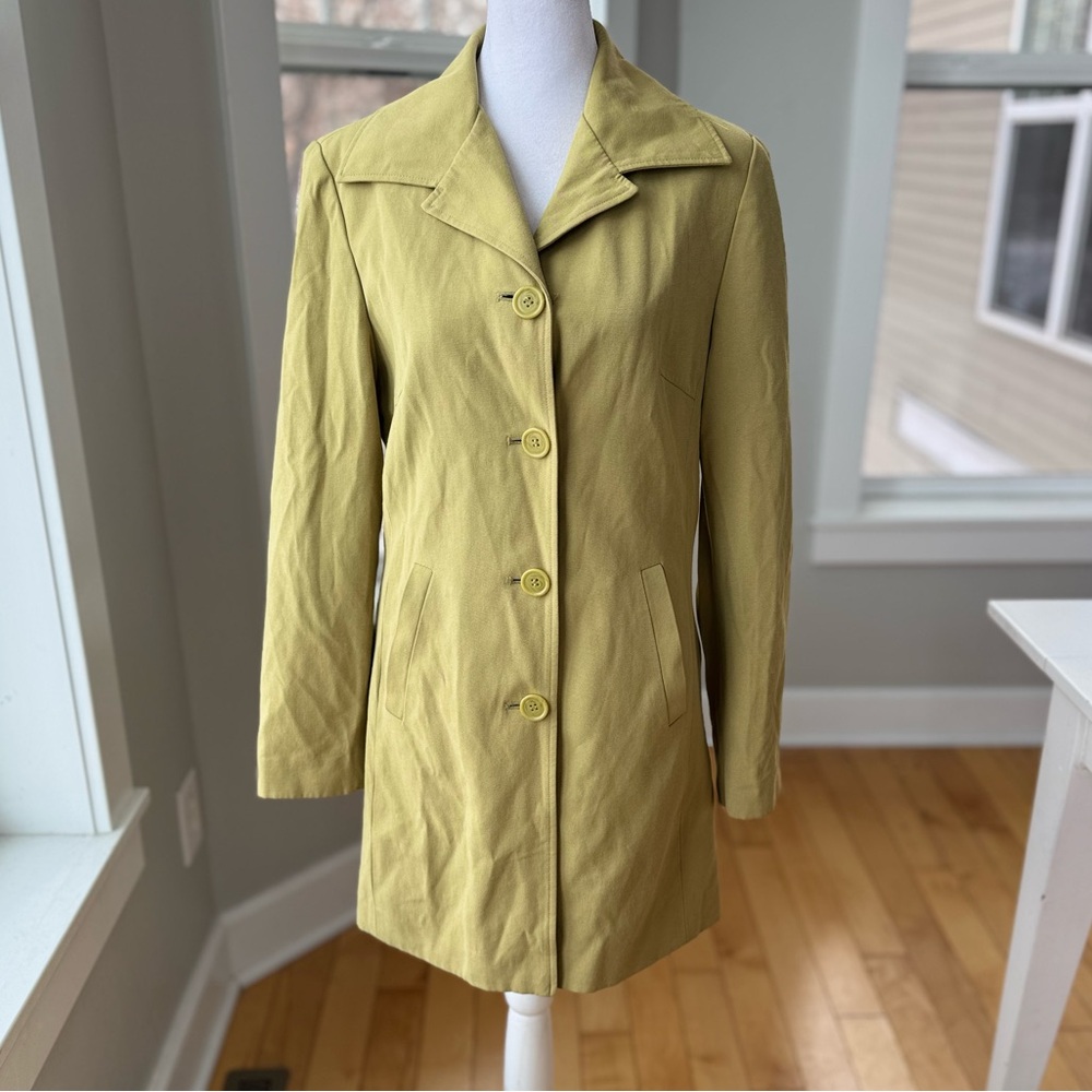 Vintage John Paul Richard Uniform Chartreuse Olive Green Short Trench Coat Sz 6 - Picture 12 of 12